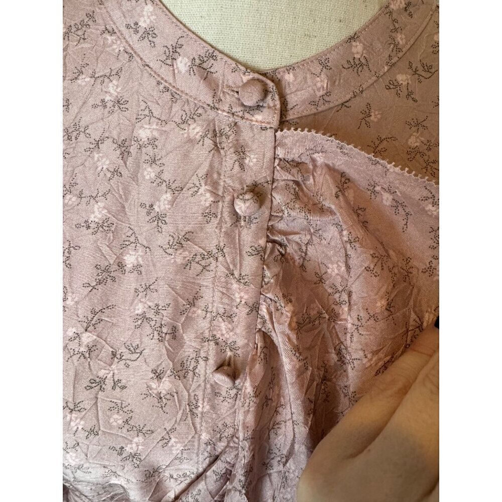 Coach Dress Women 10 Pink Silk Floral Ruffle Front Midi Boho Prairiecore Preppy - Picture 11 of 15